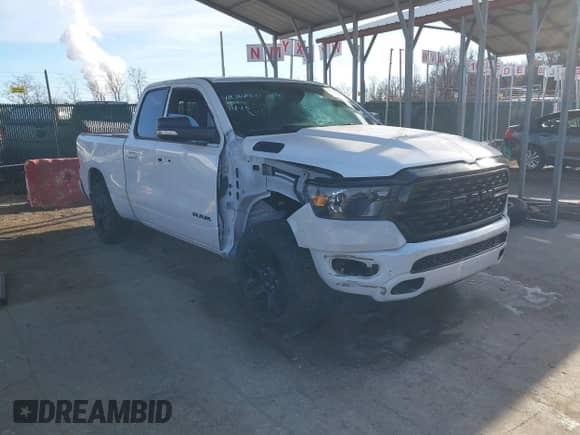 2022 Ram 1500 Big Horn with VIN 1C6RRFBG8NN263624, listed as a IAAI auction lot 41034883 with 42,409 mi miles and . Bid and sale history available at DreamBid. Image 1.
