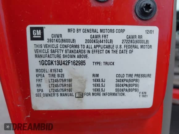 2002 Chevrolet Silverado 1500HD LT с VIN 1GCGK13U42F162985, выставлен на аукционе IAAI как лот 42577250 с пробегом 180 556 миль миль и . История ставок и продаж доступна на DreamBid. Изображение 9.