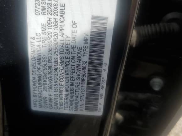 2023 Honda Pilot Elite with VIN 5FNYG1H88PB048632, listed as a Copart auction lot 66307635 with 40,901 mi miles and Salvage title. Bid and sale history available at DreamBid. Image 14.