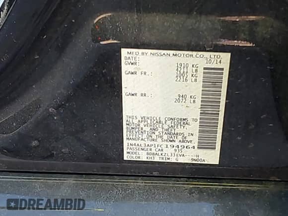 2015 Nissan Altima S z VIN 1N4AL3AP1FC194964, wystawiony jako IAAI lot #41362208 z przebiegiem 122 882 mil mil oraz . Historia ofert i sprzedaży dostępna na DreamBid. Obrazek 9.