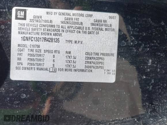 2007 Chevrolet Tahoe LTZ с VIN 1GNFC13017R428126, выставлен на аукционе IAAI как лот 43237559 с пробегом 205 005 миль миль и . История ставок и продаж доступна на DreamBid. Изображение 9.