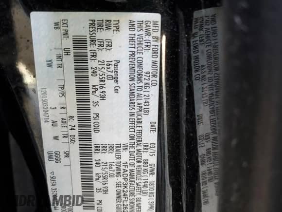 2015 Ford Focus SE с VIN 1FADP3K24FL262257, выставлен на аукционе Copart как лот 81382125 с пробегом 104 946 миль миль и Списание • Salvage title. История ставок и продаж доступна на DreamBid. Изображение 12.