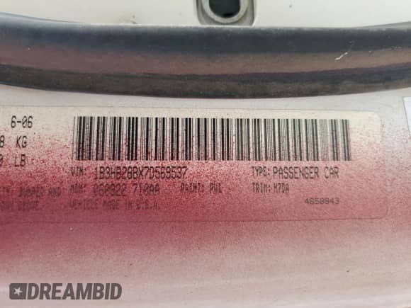 2007 Dodge Caliber with VIN 1B3HB28BX7D569537, listed as a Copart auction lot 66405265 with 118,037 mi miles and Salvage title. Bid and sale history available at DreamBid. Image 13.