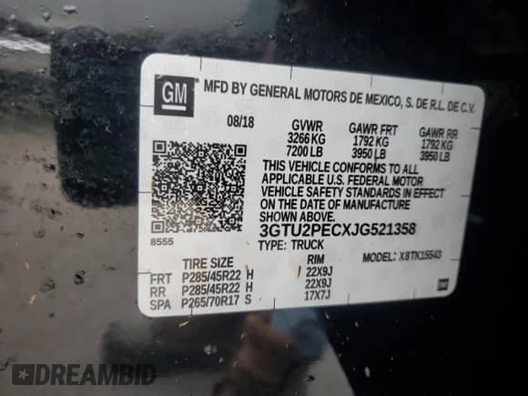 2018 GMC Sierra 1500 Denali with VIN 3GTU2PECXJG521358, listed as a Copart auction lot 70265395 with 99,289 mi miles and Salvage title. Bid and sale history available at DreamBid. Image 12.