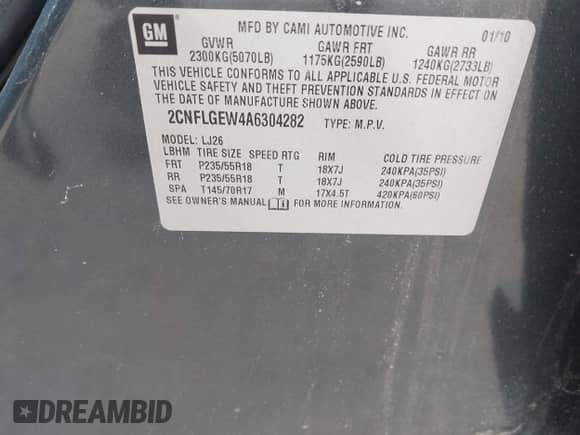 2010 Chevrolet Equinox LTZ с VIN 2CNFLGEW4A6304282, выставлен на аукционе IAAI как лот 41094859 с пробегом 172 356 миль миль и . История ставок и продаж доступна на DreamBid. Изображение 9.