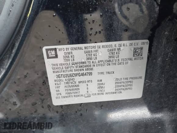 2015 GMC Sierra 1500 SLE с VIN 3GTU2UEC9FG464799, выставлен на аукционе IAAI как лот 43354102 с пробегом 154 555 миль миль и . История ставок и продаж доступна на DreamBid. Изображение 9.