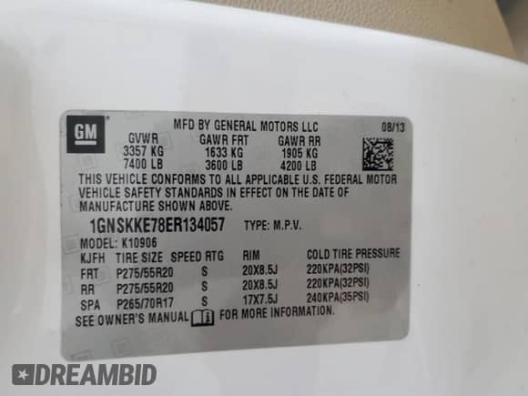 2014 Chevrolet Suburban LTZ с VIN 1GNSKKE78ER134057, выставлен на аукционе Copart как лот 56043445 с пробегом 126 762 миль миль и Списание • Salvage title. История ставок и продаж доступна на DreamBid. Изображение 13.