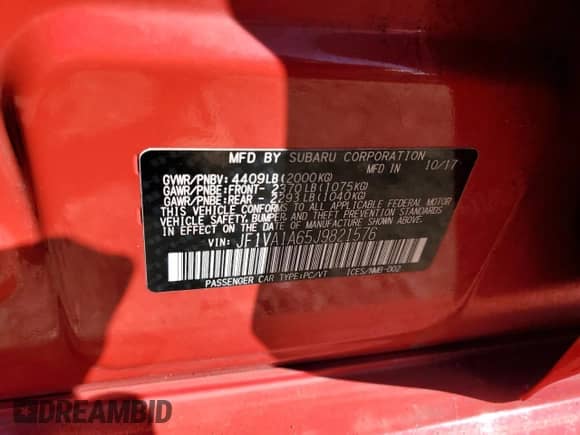 2018 Subaru WRX with VIN JF1VA1A65J9821576, listed as a Copart auction lot 81989915 with 111,298 mi miles and Clean title. Bid and sale history available at DreamBid. Image 12.