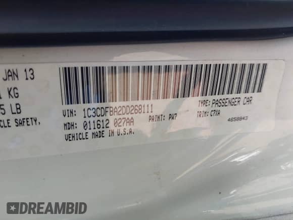 2013 Dodge Dart SXT with VIN 1C3CDFBA2DD268111, listed as a IAAI auction lot 41809436 with 124,589 mi miles and . Bid and sale history available at DreamBid. Image 9.