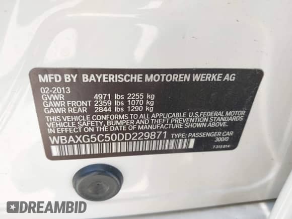 2013 BMW 5 Series 528i с VIN WBAXG5C50DD229871, выставлен на аукционе IAAI как лот 42944218 с пробегом 129 827 миль миль и . История ставок и продаж доступна на DreamBid. Изображение 9.