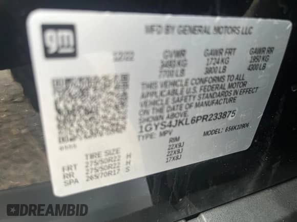 2023 Cadillac Escalade ESV 4WD Luxury с VIN 1GYS4JKL6PR233875, выставлен на аукционе Copart как лот 85948145 с пробегом 113 028 миль миль и Чистый • Clean title. История ставок и продаж доступна на DreamBid. Изображение 10.