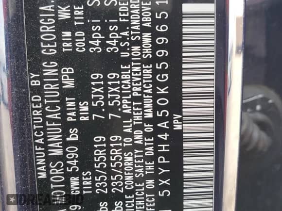 2019 Kia Sorento EX Sport with VIN 5XYPH4A50KG599651, listed as a Copart auction lot 67985185 with 40,657 mi miles and Salvage title. Bid and sale history available at DreamBid. Image 13.