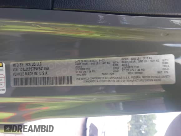 2023 Jeep Wrangler Sahara with VIN 1C4JJXP67PW641660, listed as a IAAI auction lot 43045618 with 53,182 mi miles and . Bid and sale history available at DreamBid. Image 9.