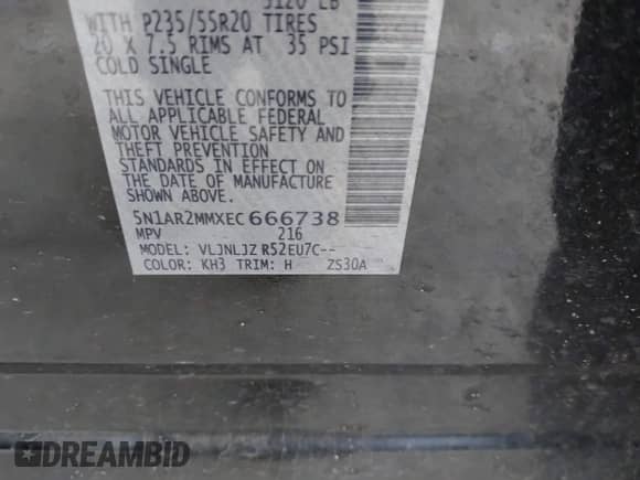 2014 Nissan Pathfinder SV z VIN 5N1AR2MMXEC666738, wystawiony jako IAAI lot #41553095 z przebiegiem 105 997 mil mil oraz . Historia ofert i sprzedaży dostępna na DreamBid. Obrazek 9.