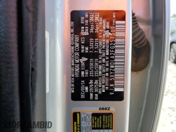 2015 Hyundai Santa Fe с VIN 5XYZWDLA2FG257309, выставлен на аукционе Copart как лот 60489835 с пробегом 224 021 миль миль и Чистый • Clean title. История ставок и продаж доступна на DreamBid. Изображение 13.