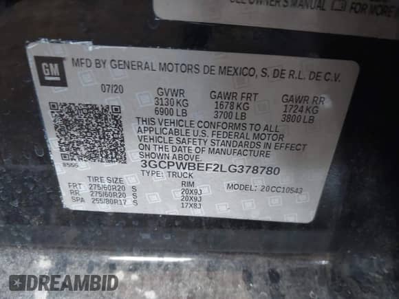 2020 Chevrolet Silverado 1500 Custom z VIN 3GCPWBEF2LG378780, wystawiony jako IAAI lot #42848513 z przebiegiem 69 620 mil mil oraz . Historia ofert i sprzedaży dostępna na DreamBid. Obrazek 9.