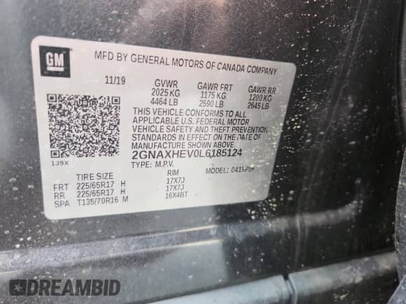 2020 Chevrolet Equinox LS с VIN 2GNAXHEV0L6185124, выставлен на аукционе Copart как лот 81813105 с пробегом 144 262 миль миль и Списание • Salvage title. История ставок и продаж доступна на DreamBid. Изображение 12.