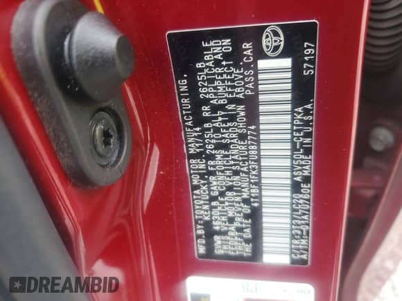 2015 Toyota Camry SE z VIN 4T1BF1FK3FU887774, wystawiony jako Copart lot #81910515 z przebiegiem 129 906 mil mil oraz Szkoda całkowita • Salvage title. Historia ofert i sprzedaży dostępna na DreamBid. Obrazek 12.