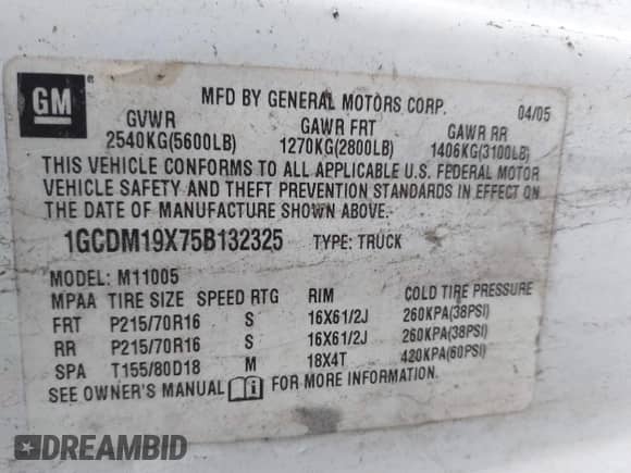 2005 Chevrolet Astro Cargo z VIN 1GCDM19X75B132325, wystawiony jako IAAI lot #41855931 z przebiegiem Nie podano mil oraz . Historia ofert i sprzedaży dostępna na DreamBid. Obrazek 9.