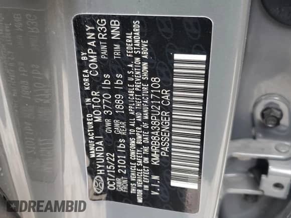 2023 Hyundai Venue SE z VIN KMHRB8A38PU217108, wystawiony jako Copart lot #64990794 z przebiegiem 5 134 mil mil oraz Szkoda całkowita • Salvage title. Historia ofert i sprzedaży dostępna na DreamBid. Obrazek 15.