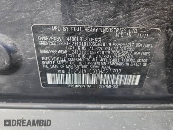 2012 Subaru Forester X Premium с VIN JF2SHADCXCH421792, выставлен на аукционе Copart как лот 84070315 с пробегом 132 761 миль миль и Списание • Salvage title. История ставок и продаж доступна на DreamBid. Изображение 13.