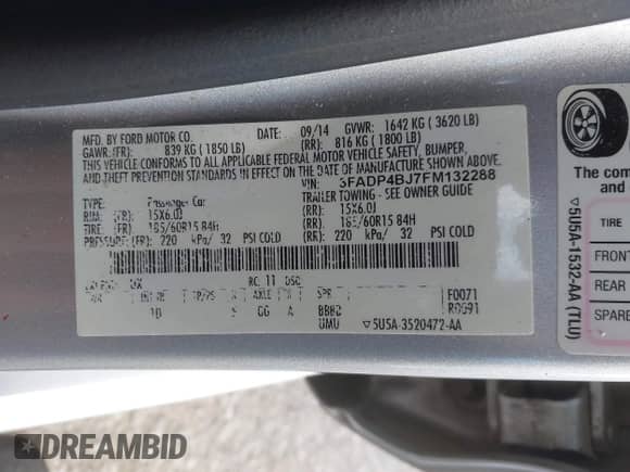 2015 Ford Fiesta SE with VIN 3FADP4BJ7FM132288, listed as a IAAI auction lot 43415328 with 74,285 mi miles and . Bid and sale history available at DreamBid. Image 9.