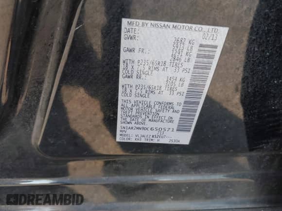 2013 Nissan Pathfinder SV с VIN 5N1AR2MN9DC650571, выставлен на аукционе IAAI как лот 43156760 с пробегом 174 472 миль миль и . История ставок и продаж доступна на DreamBid. Изображение 9.