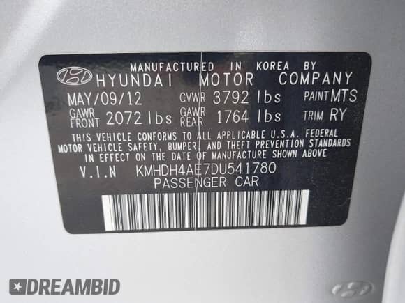 2013 Hyundai Elantra GLS with VIN KMHDH4AE7DU541780, listed as a IAAI auction lot 43029697 with 81,556 mi miles and . Bid and sale history available at DreamBid. Image 9.