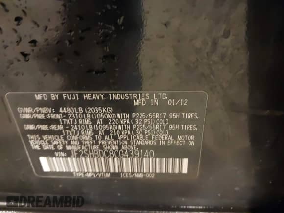 2012 Subaru Forester X Premium z VIN JF2SHBDC8CG439140, wystawiony jako IAAI lot #41880099 z przebiegiem 146 380 mil mil oraz . Historia ofert i sprzedaży dostępna na DreamBid. Obrazek 9.