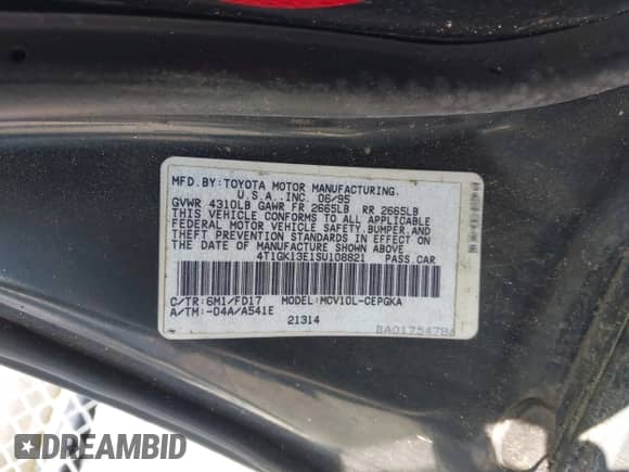 1995 Toyota Camry XLE with VIN 4T1GK13E1SU108821, listed as a IAAI auction lot 42535364 with 180,288 mi miles and . Bid and sale history available at DreamBid. Image 9.