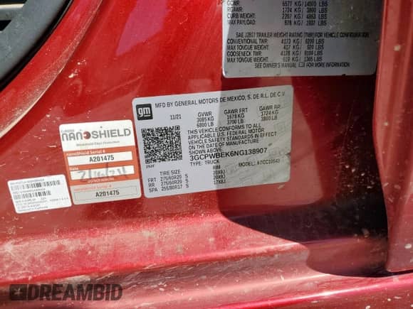 2022 Chevrolet Silverado 1500 Custom с VIN 3GCPWBEK6NG138907, выставлен на аукционе Copart как лот 81661445 с пробегом 70 601 миль миль и Списание • Salvage title. История ставок и продаж доступна на DreamBid. Изображение 12.