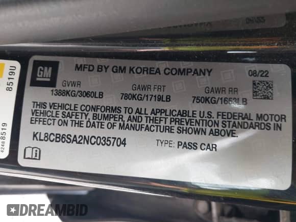 2022 Chevrolet Spark LS с VIN KL8CB6SA2NC035704, выставлен на аукционе IAAI как лот 42464853 с пробегом 42 107 миль миль и . История ставок и продаж доступна на DreamBid. Изображение 9.
