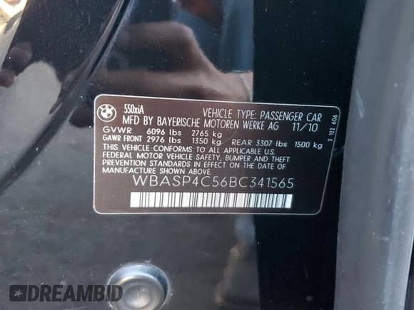 2011 BMW 5 Series 550i Gran Turismo xDrive с VIN WBASP4C56BC341565, выставлен на аукционе Copart как лот 74511324 с пробегом 136 677 миль миль и Списание • Salvage title. История ставок и продаж доступна на DreamBid. Изображение 14.