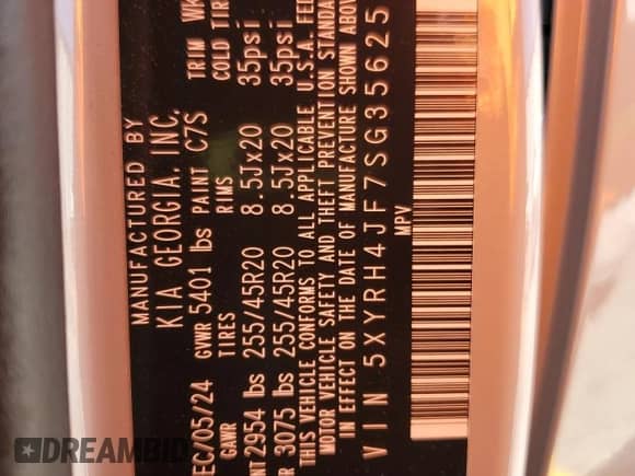 2025 Kia Sorento EX с VIN 5XYRH4JF7SG356257, выставлен на аукционе Copart как лот 68354045 с пробегом 4 908 миль миль и Списание • Salvage title. История ставок и продаж доступна на DreamBid. Изображение 13.