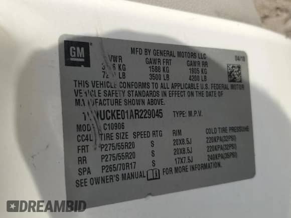 2010 Chevrolet Suburban LTZ с VIN 1GNUCKE01AR229045, выставлен на аукционе Copart как лот 86408045 с пробегом Не указан миль и Чистый • Clean title. История ставок и продаж доступна на DreamBid. Изображение 13.