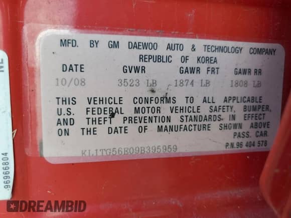 2009 Chevrolet Aveo 2LT z VIN KL1TG56E09B395959, wystawiony jako Copart lot #76382804 z przebiegiem 230 288 mil mil oraz Szkoda całkowita • Salvage title. Historia ofert i sprzedaży dostępna na DreamBid. Obrazek 12.