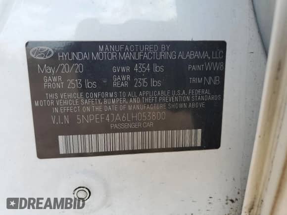 2020 Hyundai Sonata SEL z VIN 5NPEF4JA6LH053800, wystawiony jako Copart lot #71604155 z przebiegiem 85 000 mil mil oraz Szkoda całkowita • Salvage title. Historia ofert i sprzedaży dostępna na DreamBid. Obrazek 12.