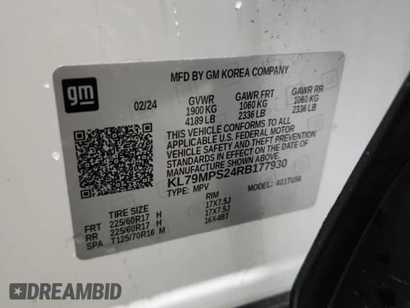 2024 Chevrolet TrailBlazer LT z VIN KL79MPS24RB177930, wystawiony jako Copart lot #62751385 z przebiegiem 16 332 mil mil oraz Czysty tytuł • Clean title. Historia ofert i sprzedaży dostępna na DreamBid. Obrazek 12.