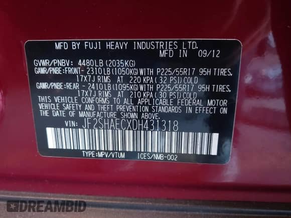 2013 Subaru Forester X Limited z VIN JF2SHAECXDH431318, wystawiony jako IAAI lot #43035240 z przebiegiem 97 138 mil mil oraz . Historia ofert i sprzedaży dostępna na DreamBid. Obrazek 9.