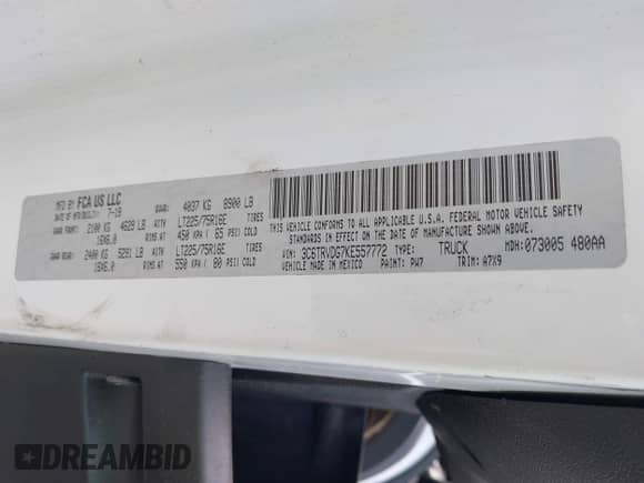 2019 Ram ProMaster Cargo with VIN 3C6TRVDG7KE557772, listed as a IAAI auction lot 40047280 with 161,883 mi miles and . Bid and sale history available at DreamBid. Image 9.