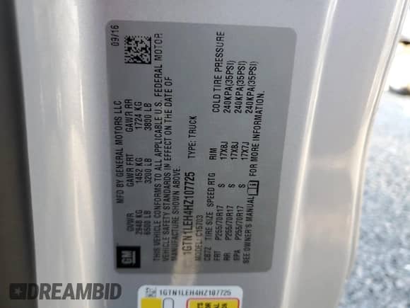 2017 GMC Sierra 1500 with VIN 1GTN1LEH4HZ107725, listed as a Copart auction lot 81550255 with 41,182 mi miles and Salvage title. Bid and sale history available at DreamBid. Image 12.