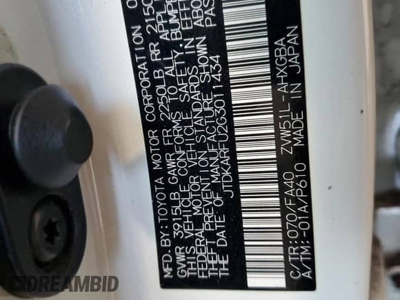 2016 Toyota Prius Three z VIN JTDKARFU2G3011434, wystawiony jako Copart lot #84400565 z przebiegiem 228 758 mil mil oraz Szkoda całkowita • Salvage title. Historia ofert i sprzedaży dostępna na DreamBid. Obrazek 12.