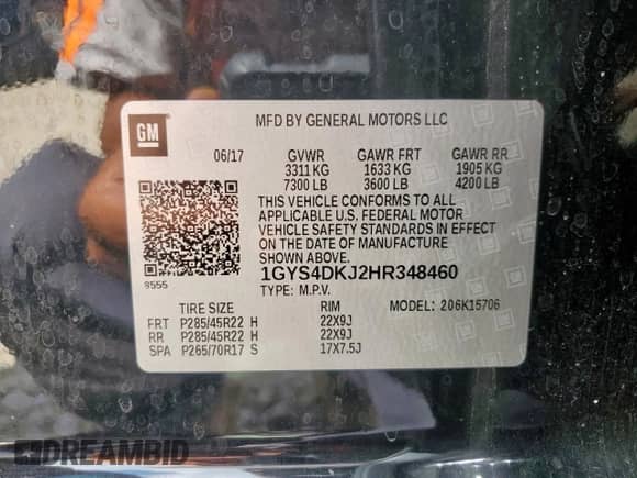 2017 Cadillac Escalade Platinum with VIN 1GYS4DKJ2HR348460, listed as a Copart auction lot 63982625 with 130,132 mi miles and Salvage title. Bid and sale history available at DreamBid. Image 13.