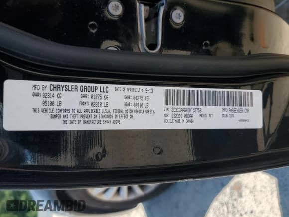 2014 Chrysler 300 с VIN 2C3CCAAG0EH159758, выставлен на аукционе Copart как лот 65694235 с пробегом 195 995 миль миль и Списание • Salvage title. История ставок и продаж доступна на DreamBid. Изображение 13.