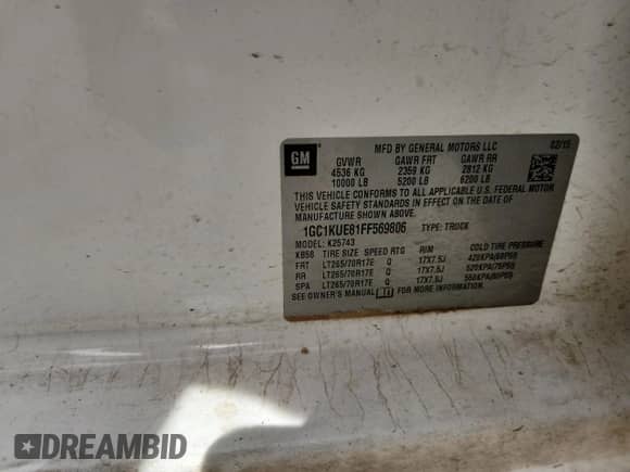 2015 Chevrolet Silverado 2500HD Work Truck z VIN 1GC1KUE81FF569806, wystawiony jako Copart lot #90887985 z przebiegiem 160 674 mil mil oraz Czysty tytuł • Clean title. Historia ofert i sprzedaży dostępna na DreamBid. Obrazek 12.