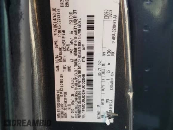 2017 Ford Escape Titanium z VIN 1FMCU9JD2HUC02846, wystawiony jako Copart lot #71730795 z przebiegiem 172 823 mil mil oraz Szkoda całkowita • Salvage title. Historia ofert i sprzedaży dostępna na DreamBid. Obrazek 13.
