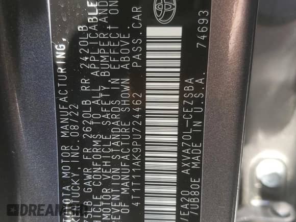 2023 Toyota Camry SE z VIN 4T1T11AK9PU724462, wystawiony jako Copart lot #63586135 z przebiegiem 31 224 mil mil oraz Szkoda całkowita • Salvage title. Historia ofert i sprzedaży dostępna na DreamBid. Obrazek 12.