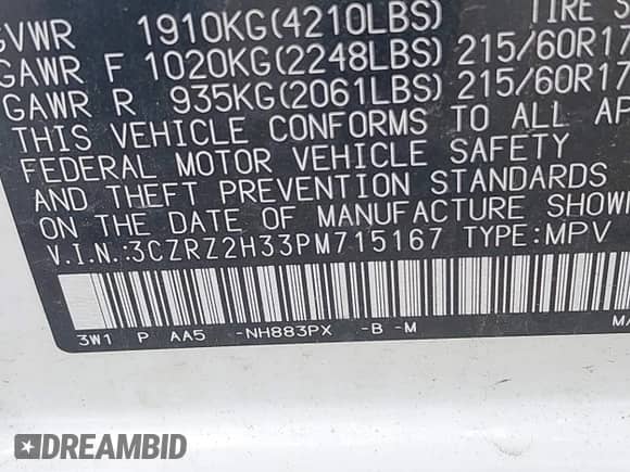2023 Honda HR-V LX with VIN 3CZRZ2H33PM715167, listed as a IAAI auction lot 42708545 with 30,607 mi miles and . Bid and sale history available at DreamBid. Image 9.