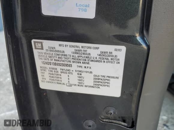 2003 Chevrolet TrailBlazer LS with VIN 1GNDS13S932309593, listed as a Copart auction lot 68260995 with 238,665 mi miles and Salvage title. Bid and sale history available at DreamBid. Image 13.