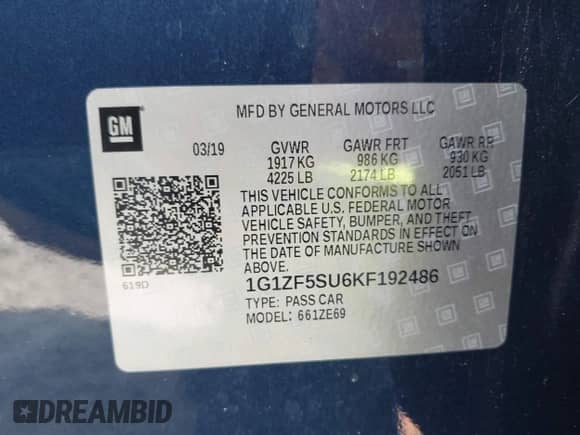 2019 Chevrolet Malibu Hybrid с VIN 1G1ZF5SU6KF192486, выставлен на аукционе IAAI как лот 42908076 с пробегом 161 521 миль миль и . История ставок и продаж доступна на DreamBid. Изображение 9.